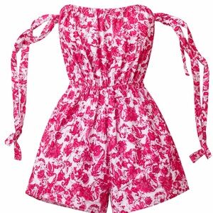 Boohoo Pink and White Floral Strap Tie Romper